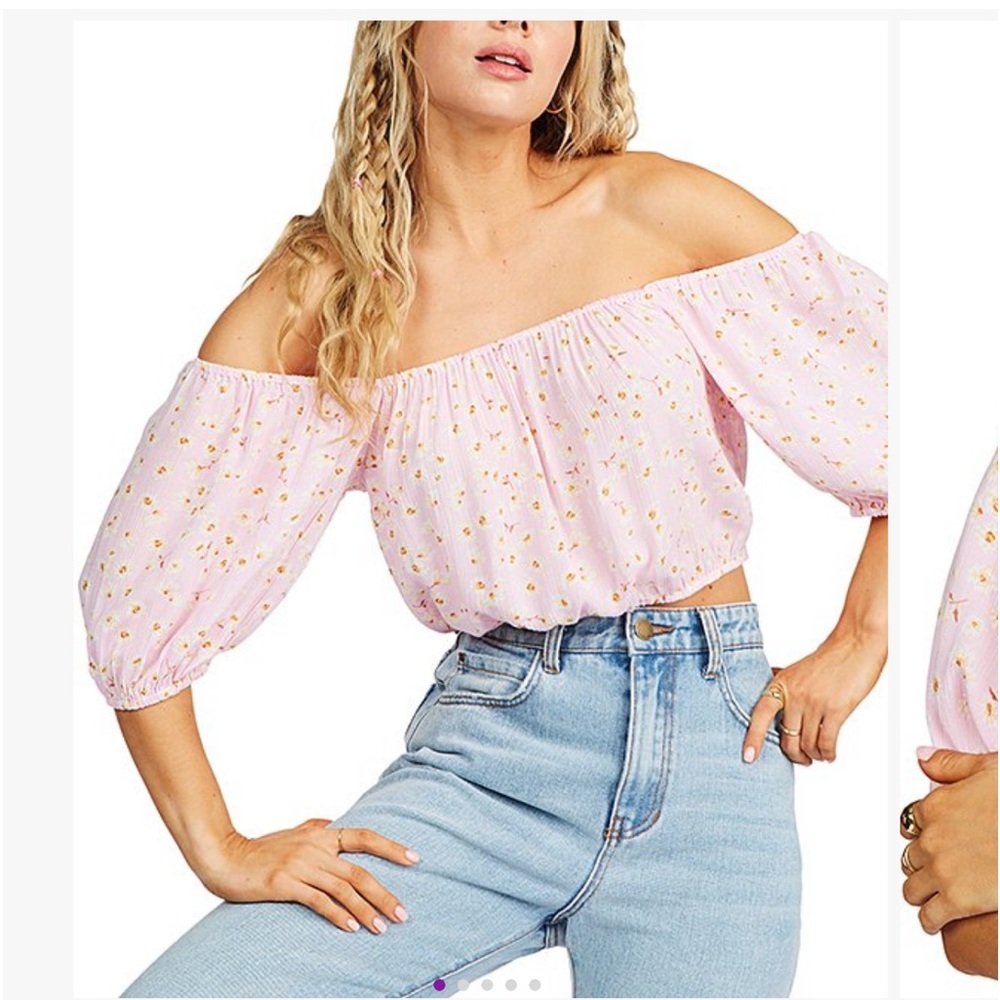 NWT Billabong Sun City Off-The-Shoulder Puff Sleeve  Crop Top
